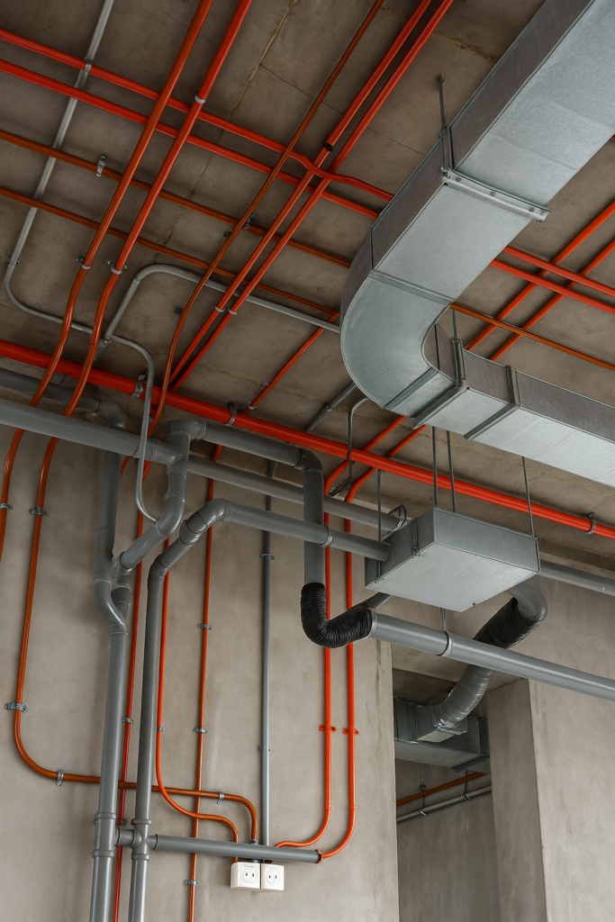 Detail instalasi pipa dan kabel listrik dalam bangunan