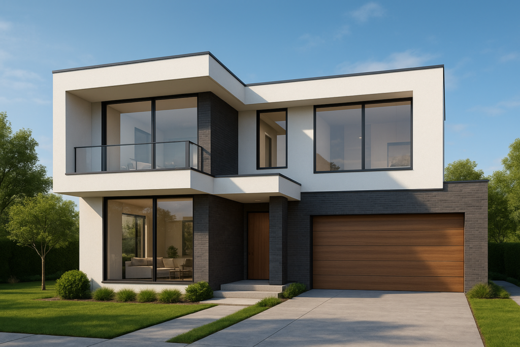 desain 3D proyek konstruksi rumah modern