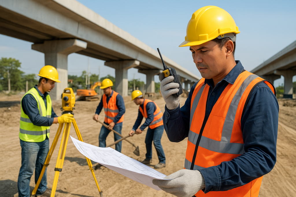 tim kontraktor bekerja di proyek infrastruktur