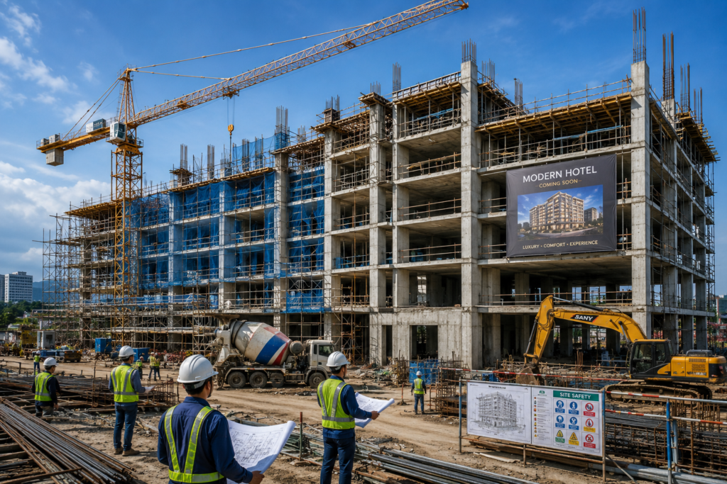 aktivitas proyek pembangunan hotel bertingkat