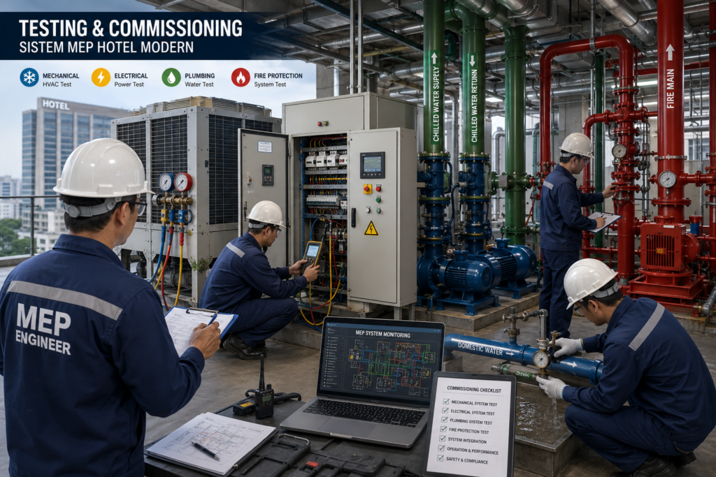 testing dan commissioning sistem MEP hotel modern