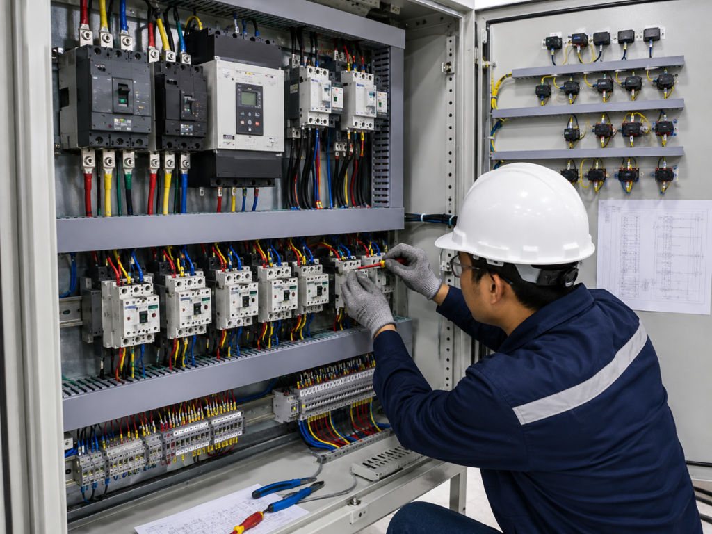 proses wiring dan pemasangan komponen panel listrik